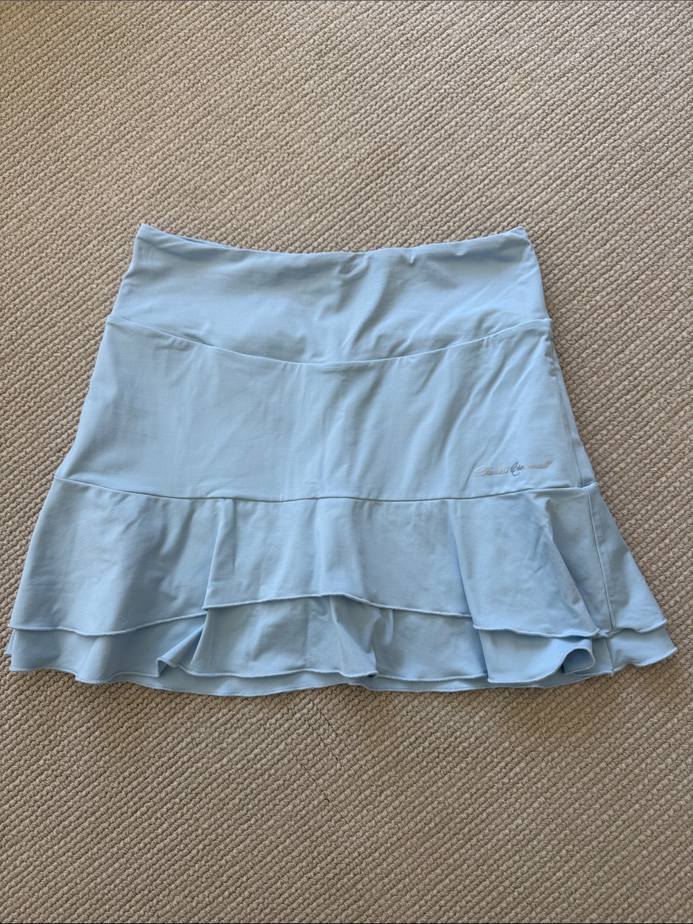 Light Blue Ruffle Hem Denise Cronwall Classic Mid Length Tennis/Sport Skirt